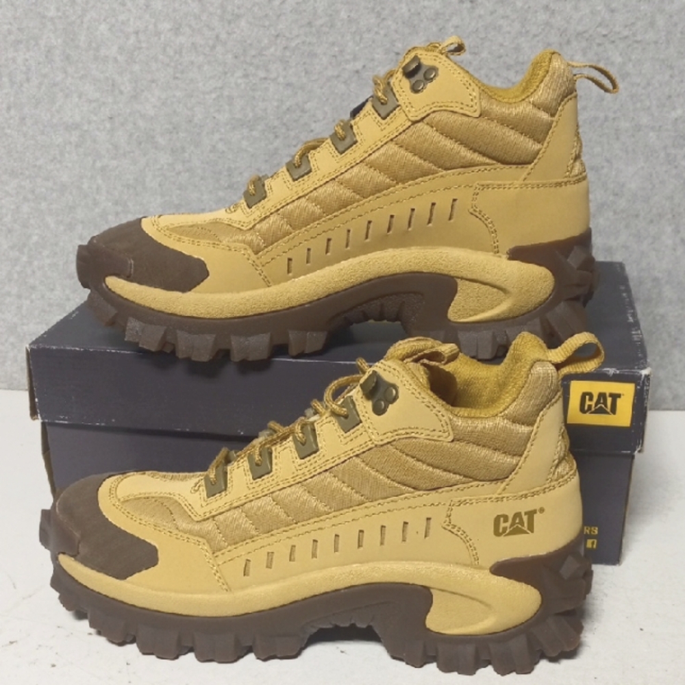 CAT Caterpillar Intruder Mid Boots Shoes Beige/Khaki Hiking Work Mens SZ 10